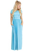 Sexy White Striped Light Blue Short Sleeve Maxi Dress